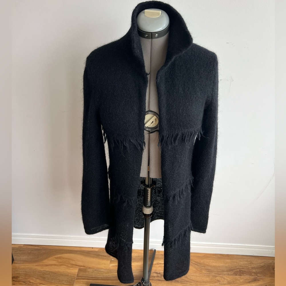 Mohair&wool black Cardigan made in Italy Tassel accent Grunge Goth